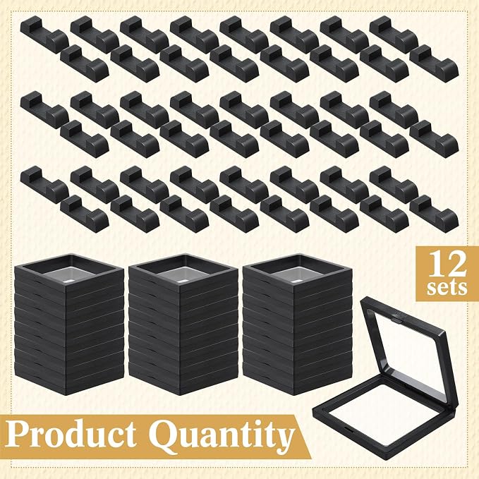 Harloon 12 Pcs 3D Floating Display Case, Black, 4.3 x 4.3 x 0.8, Square | 3D Floating Frame for Challenge Coins, Medallions, Fossils, Gemstones, Jewelry, Collectibles Shadow Box Display Holder - Image 3
