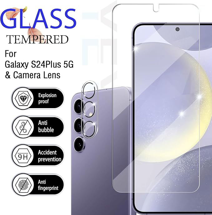 Galaxy S24 Plus Screen Protector + Camera Lens Protector, [2 +2 Pack] [Ultrasonic Fingerprint Unlock] Full Coverage Tempered Glass Screen Protector For Samsung Galaxy S24 Plus - Image 2