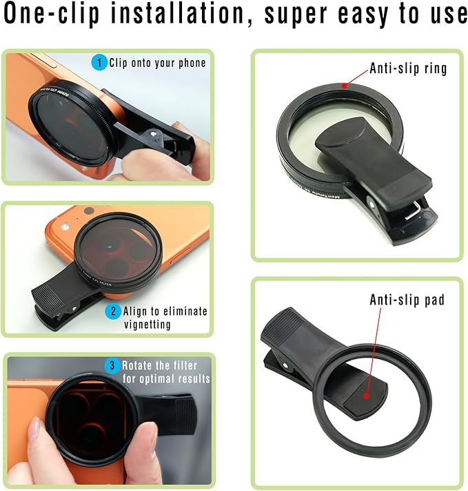52mm Clip-on CPL Phone Camera Lens Filter, Fits iPhone 11 to 17 | Upgraded Portable Smartphone Polarizing Lens for Enhanced Photography - Image 6