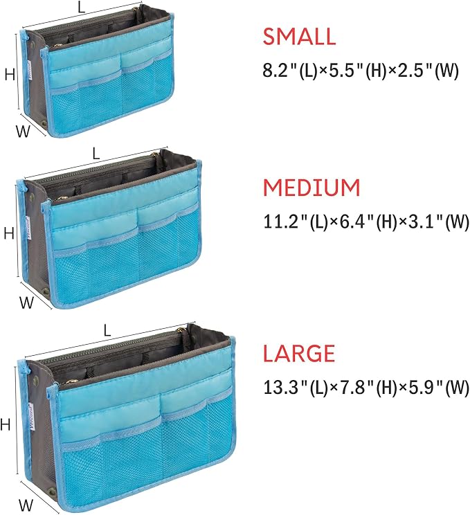Vercord Purse Organizer Insert for Handbags Bag Organizers Inside Tote Pocketbook Women Nurse Nylon 13 Pockets Blue Medium - Image 3