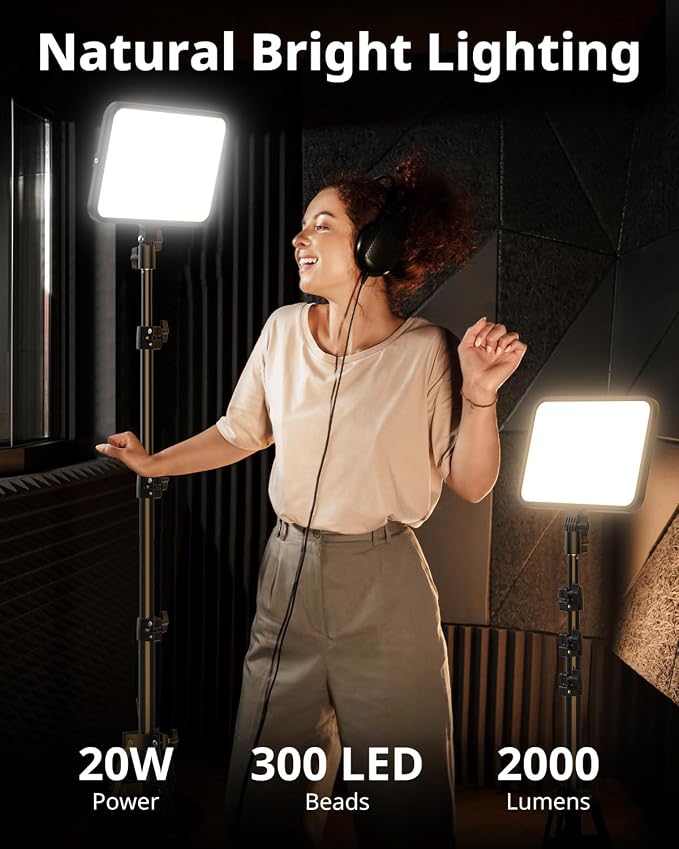 UBeesize LED Video Light Kit, Photography Lighting, 13" Studio Lights with 65" Tripod Stand and Phone Holders, Podcast Lighting for Video Recording, Make up, Live Streaming, Tiktok, YouTube - Image 2