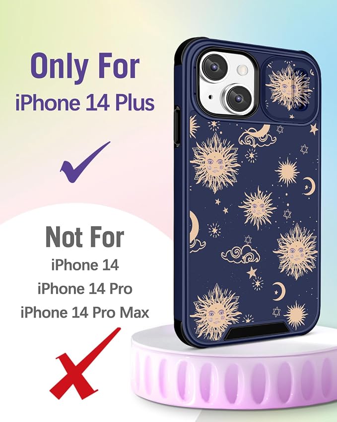 Buleens for iPhone 14 Plus Case 6.7 Inch - with Ring Stand & Camera Cover Aesthetic Cute Designed for Women Girls Sun Moon Stars for iPhone 14 Plus Phone Case Compatible with Magsafe - Image 2