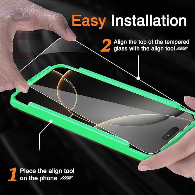 Wiaocit Tempered Glass Screen Protector for iPhone 16 Pro Max | 3+3 Pack, 9H Hardness, Camera Lens Protector, Installation Frame, Bubble Free, Case Friendly - Image 2