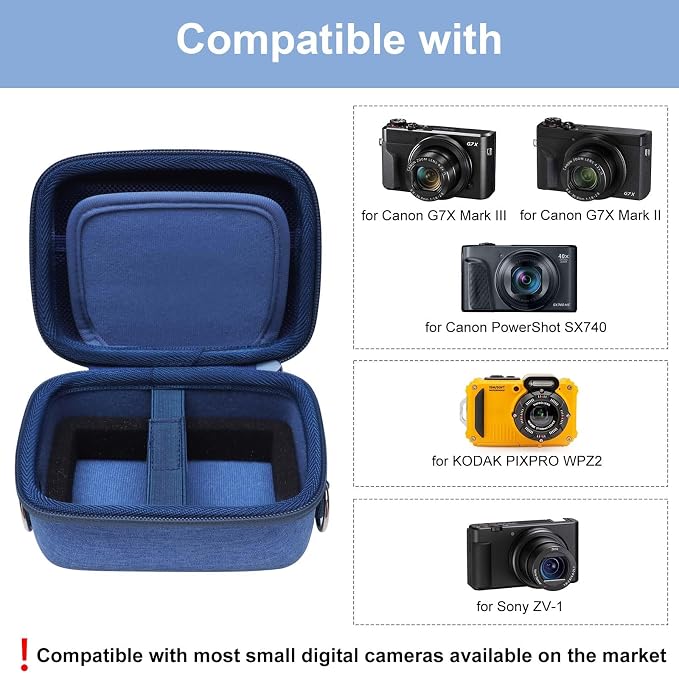 Camera Case Bag Compatible with Canon PowerShot G7 X Mark III, Mark II, SX740 HS, Sony ZV-1, KODAK PIXPRO WPZ2 Digital 4K Vlogging Camera, Point and Shoot 4K Video Camera Bag, Blue (Case Only) - Image 2