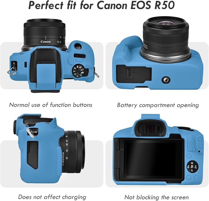 Rieibi EOSR50 EOS R50 Case, Soft Silicone Protective Case for Canon EOS R50 EOSR50 Vlogging Camera, Lightweight EOS R50 Camera Case Cover Grip Body Skin - Blue - Image 3