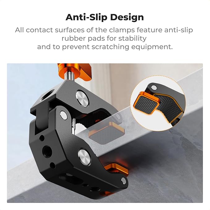 K&F CONCEPT Camera Mount Clamp, Super Crab Clamp Rotatable Clamping Block | 1/4" and 3/8" Thread Holes for Round Pipe Flat Surface, Camera Mounts, and Other Photographic Accessories, MS65 - Image 4