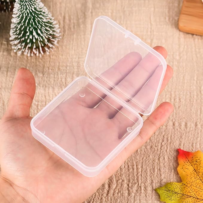 SATINIOR 12 Pack Clear Plastic Beads Storage Containers Box with Hinged Lid for Beads and More (2.75 x 2.75 x 0.67 Inch) - Image 5
