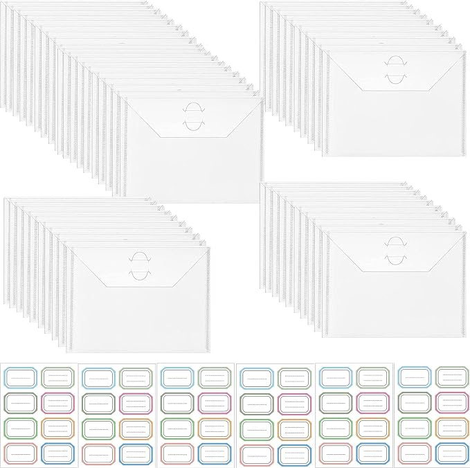 50 Pieces Clear Stamp and Die Storage Bag, Resealable Plastic Die Storage Pocket Large Die Cuts Stencil Storage Pockets for Card Making DIY Scrapbooking, 5 x 7 Inch with 6 Sheets Label Stickers by CYFUNDESIGN
