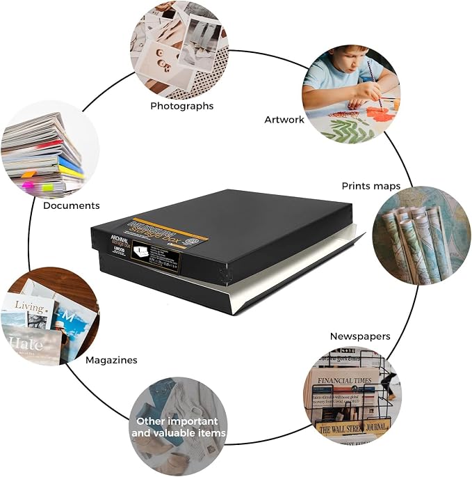 Lineco Museum Archival Storage Box, Drop Front, 11.75x15.25x1.5 in, Black | Acid-Free with Metal Edge, Preserves Picture Longevity, Organize Photos, Newspapers, Prints, Documents, Crafts, DIY - Image 6