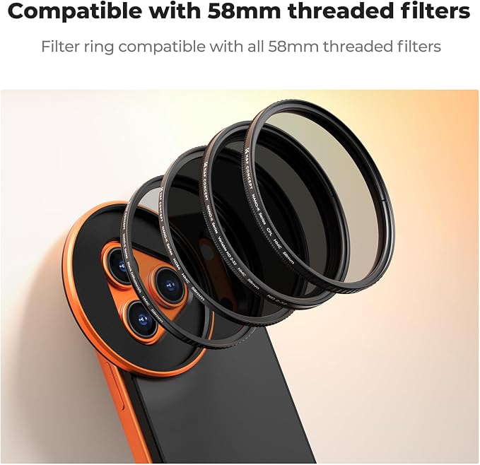 K&F CONCEPT Lens Filter Mount Adapter with 58mm Variable ND2-32 Filter | Double-Sided Magnetic, Compatible with iPhone 17 Pro and 58mm Threaded Filters, FA101 - Image 6