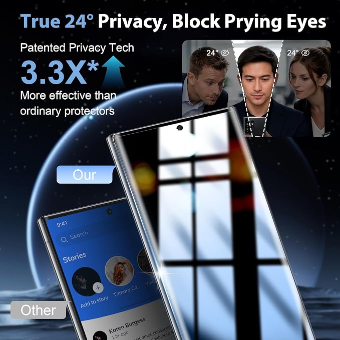 V-PORYADKU 2+2 Pack for Samsung Galaxy S23 Ultra Privacy Screen Protector | Camera Lens Protector, NO Fingerprint Unlock, 9H Tempered Glass, Anti-Scratch, HD Clear Anti-Spy, Case Friendly - Image 2