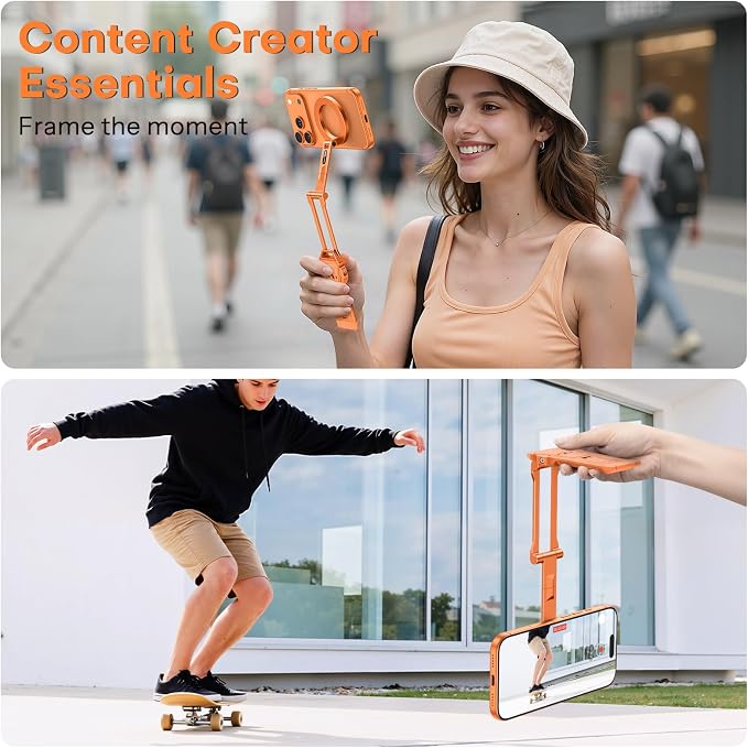 OMOTON TP06 Pro [Equipped Lanyard] 360° Rotating for MagSafe Tripod, Orange | Magnetic Phone Tripod for iPhone 17/16/15 Pro Max Air, Fold Selfie Stick with 1/4" Screw, Acra Fits Vlog, Gym, Travel - Image 6