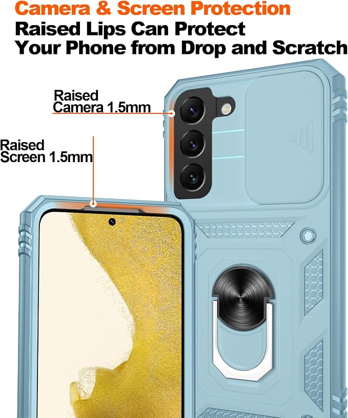 Gritup for Samsung Galaxy S22 Case with Slide Camera Cover & Screen Protector*2, 360 Rotating Ring Kickstand, Military Grade Protective Case for S22 Phone, Green - Image 5