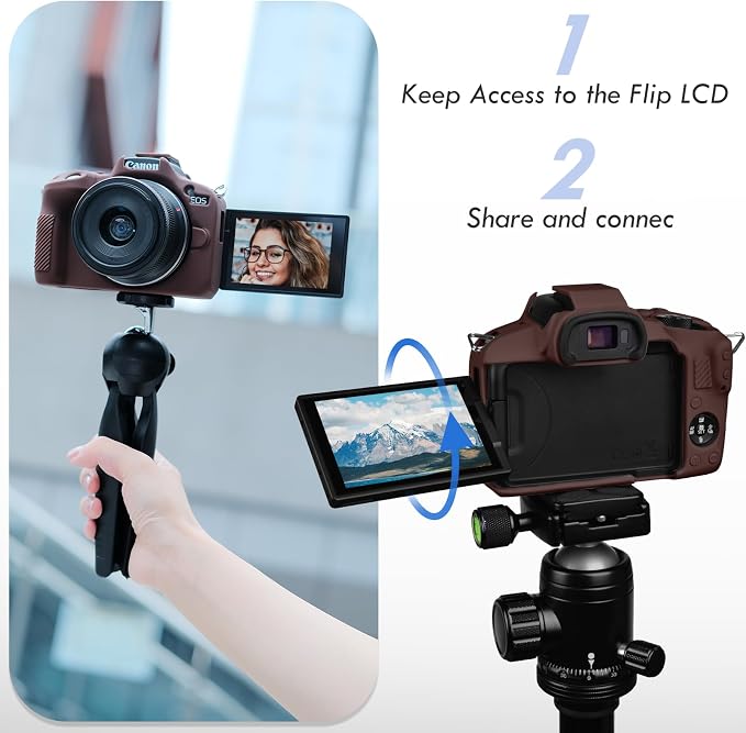 Rieibi EOSR50 EOS R50 Case, Soft Silicone Protective Case for Canon EOS R50 EOSR50 Vlogging Camera, Lightweight EOS R50 Camera Case Grip Cover Body Skin - Coffee - Image 5