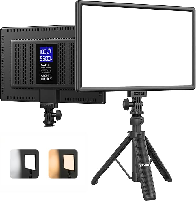 13" LED Video Soft Light Panel with Desk Stand | 19.5w 650lux/M Photography Studio Lights with Cri>95 & 2500-6500k, For Tiktok, Youtube Video Recording and Streaming by RaLeno