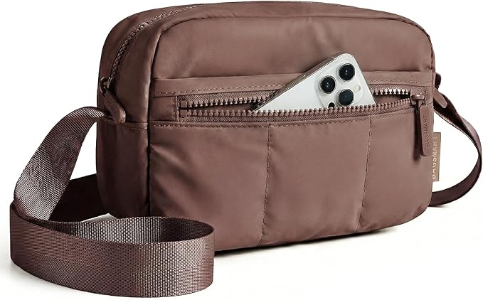 BAGSMART 2 in 1 Small Puffy Camera Sling Bag, Coffee Brown | Mirrorless Crossbody Photography Camera Case for Photographers, Camera Shoulder Bag by BAGSMART