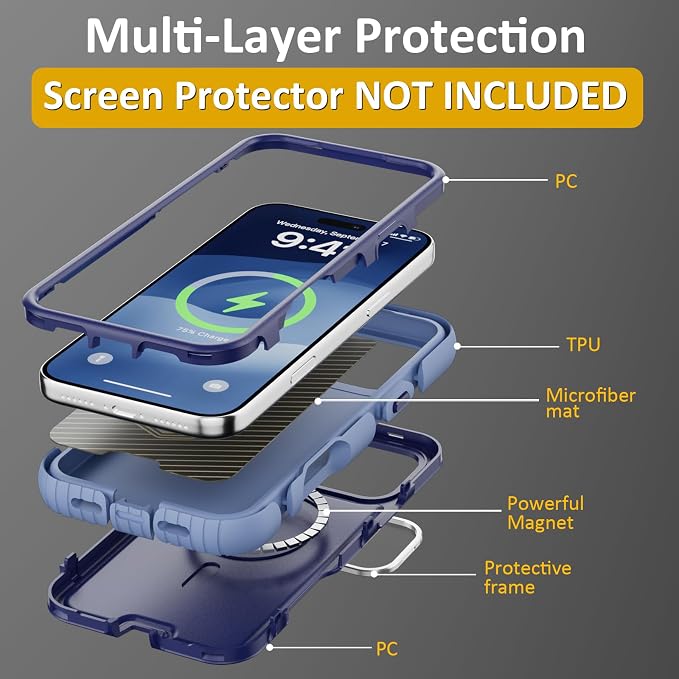 Follaroma Magnetic for iPhone 17 Pro Case with Camera Stand, Blue-Purple | Built-in Glass Camera Cover Stand,Compatible with MagSafe,Heavy Duty Shockproof Protective,Military-Grade Anti-DropDual Case - Image 6