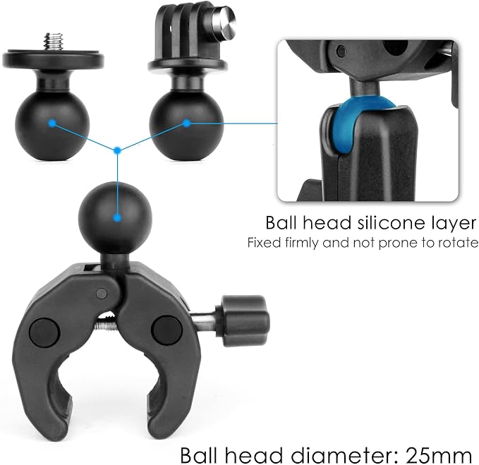 Super Clamp Camera Mount with 360° Ballhead Magic Arm for GoPro | Aluminum Bike Motorcycle Handlebar Holder Mount for Insta360 DJI DSLR Smartphone, Phone Holder & 1/4-20 Ball Head Adapter - Image 7