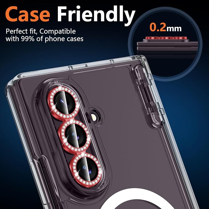 for Samsung Galaxy Z Fold 8 Ultra Camera Lens Protector, Individual Metal Ring Tempered Glass Lens Cover, [Strong Adsorption] Scratch Resistant Ultra-Thin HD Clear Lens Cover, 1 Set-Red Diamond - Image 6