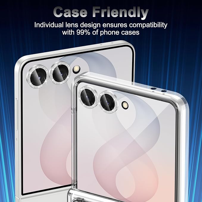 Meshine for Samsung Galaxy Z Flip 8 Camera Lens Protector,Scratch Proof,Strong Adsorption,9H Hardness with Metal Ring Camera Cover,Ultra Thin Case Friendly,Accessories Lens Protector,Glitter Sliver - Image 6