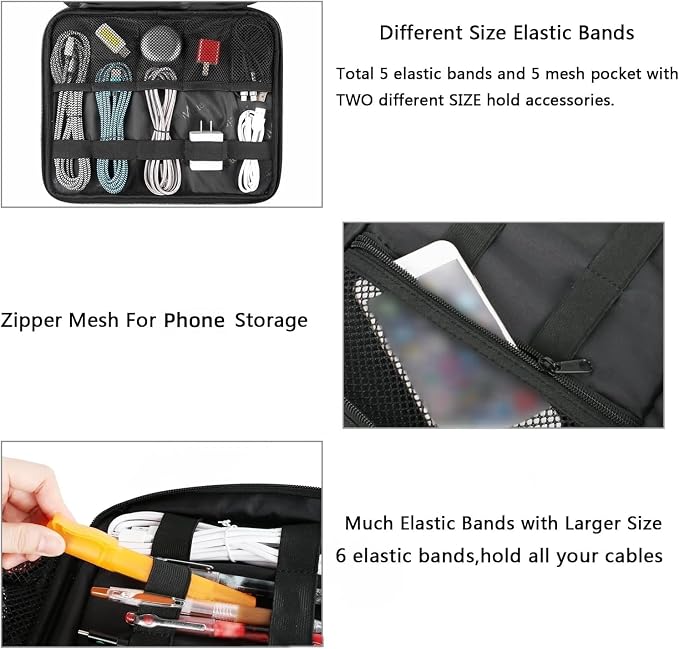 MATEIN Cord Organizer Travel for Men, Large Travel Accessories Changer Case | Portable, Double Layers Cable Organizer Box for Cables, Cell Phone and Tablet (Up to 12.9inch), Navy Blue, Tech Gifts - Image 4
