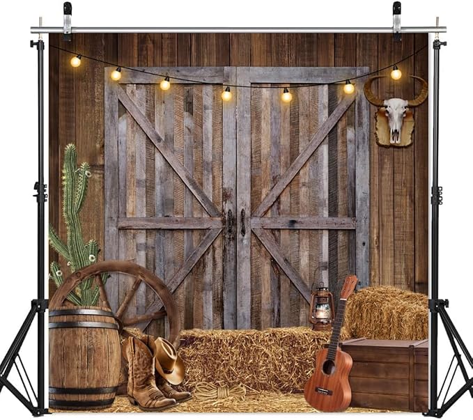 Western Cowboy Backdrop 8x8ft Western Party Decorations Wild West Saloon Rodeo Barn Photography Background Cowboy Theme Birthday Party Decor Banner Photoshoot Supplies - Image 4