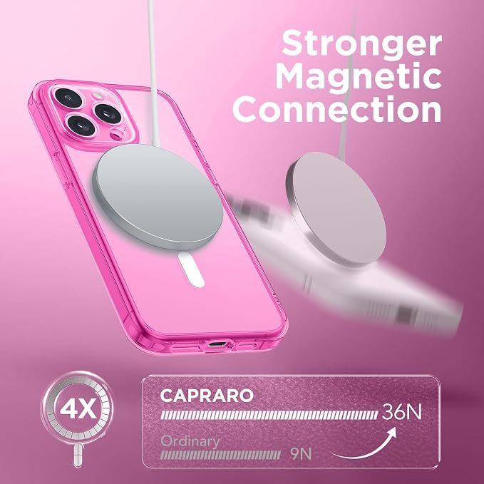 CAPRARO for iPhone 13 Pro Case, Compatible with MagSafe | Upgraded [Full Camera Protection] Shockproof Protective Slim Translucent Matte Magnetic Phone Case 6.1'', Clear Neon - Image 6