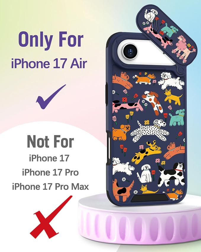 Buleens for iPhone 17 Air Case 6.5 Inch - with Ring Stand & Camera Cover Aesthetic Cute Designed for Women Girls Girly Cartoon Kawaii Dogs Phone Case for iPhone 17 Air Compatible with Magsafe - Image 2