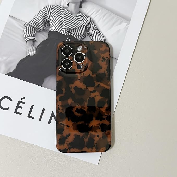 Cute Phone Case for iPhone 16 Pro Case Amber Leopard Print | Cheetah Tortoiseshell Pattern,Full Camera Protective,Slim Shockproof TPU,Aesthetic Girly Glossy Cover for Women Men-Brown - Image 7