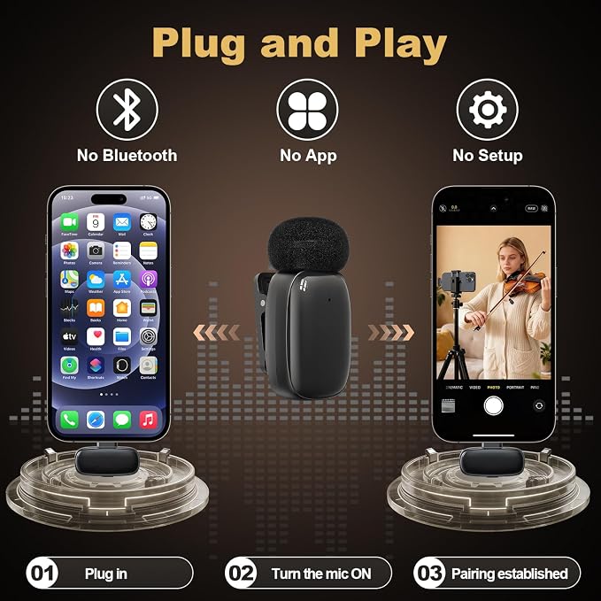 Wireless Lavalier Mini Microphone for iPhone ipad Android | 30H Long Battery Life, Noise Cancellation, Plug & Play for Vlogging, Video Recording, Podcast, YouTube, TikTok - Image 6