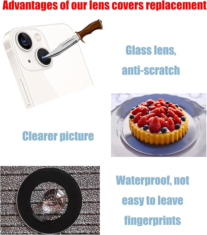 2pcs/Set Rear Camera Lens Covers Replacement for iPhone 13/ iPhone 13 Mini, Anti-Lens Scratch & Waterproof, Back Glass Camera Lens Covers Replacement + Repair Tool Kit - Image 2