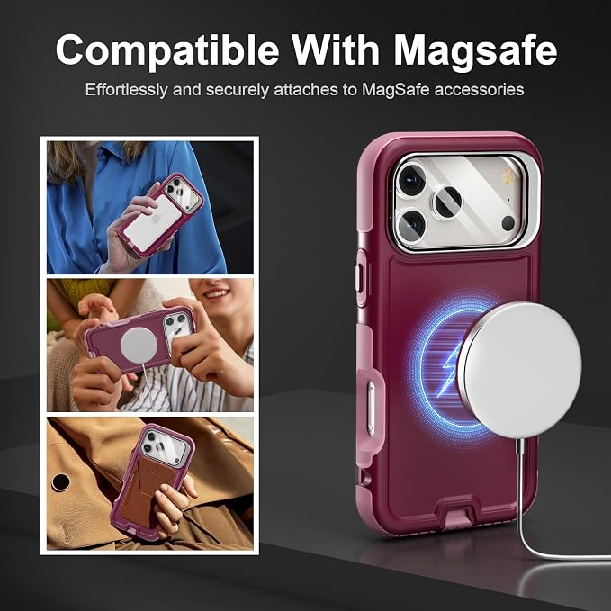 Follaroma Magnetic for iPhone 17 Pro Case with Camera Stand, Purple Pink | Built-in Glass Camera Cover Stand,Compatible with MagSafe,Heavy Duty Shockproof Protective,Military-Grade Anti-DropDual Case - Image 4