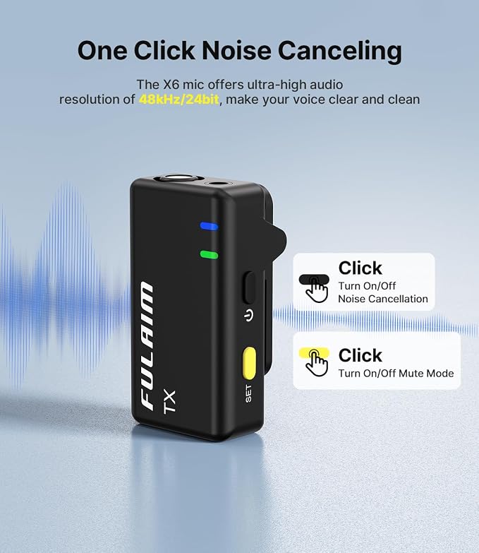 FULAIM X6 Wireless Lavalier Microphones with 4 Transmitter for iPhone, iPad, Android, Camera, Lapel Mic with 48KHz 24Bit, Noise Cancellation for Video Recording, Vlog, YouTube, TikTok - Image 3