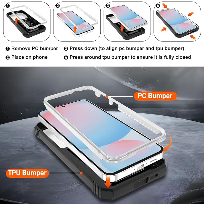 Gritup for Samsung Galaxy S24 FE Phone Case: Case S24 FE with Screen Protector*2 | Magnetic Stand & Slide Camera Cover | Shock Proof Military-Grade para S24 FE Cover -White+Black - Image 4