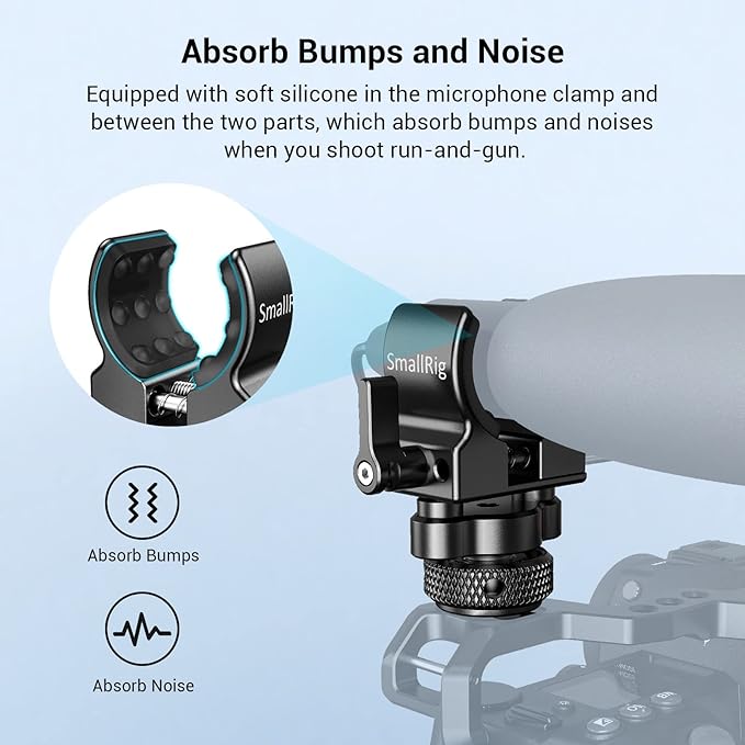 SmallRig Shotgun Microphone Holder (Cold Shoe), Built-in Soft Silicone, Bumps and Noises Absorption BSM2352 - Image 2
