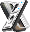 Gritup for Samsung Galaxy S26 Ultra Case: 2*Screen Protector | Slide Camera Cover | Build in 360° Rotating Ring Kickstand | Military Grade Protective Cover for Samsung S 26 Ultra, White+Black by Gritup