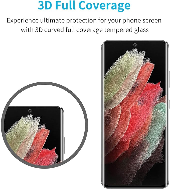 Didisky 3+2 Pack Screen Protector for Samsung Galaxy S21 Ultra Tempered Glass and Camera Lens Protector,3D Curved Full Coverage,Scratch-Resistant, HD,Easy to Use,Bubble Free, 9H - Image 3