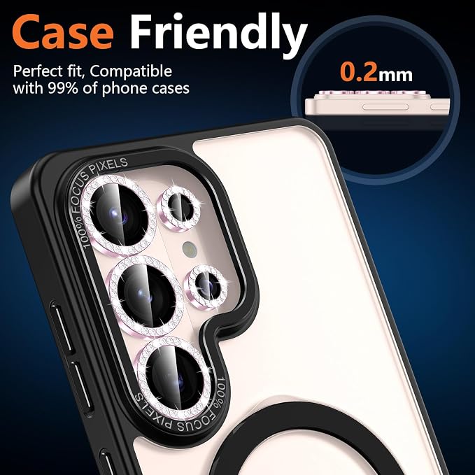for Samsung Galaxy S26 Ultra Camera Lens Protector, Individual Metal Ring Tempered Glass Lens Cover, [Strong Adsorption] Scratch Resistant Ultra-Thin HD Clear Lens Cover, 1 Set-Pink Diamond - Image 6