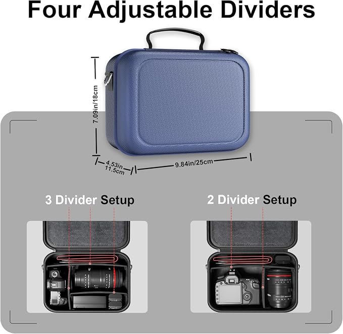 ProCase Hard Shell Camera Case for Canon Rebel T7 -Navy | Soft Padded Bag with 1 Shoulder Strap and 3 Adjustable Dividers for Digital Camera EOS R100/R50/DSLR/SLR/Nikon/Sony - Image 6