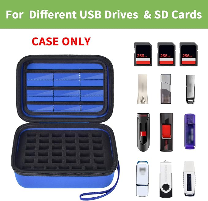 ALKOO USB Flash Drive Case with SD Card/Memory Stick/Thumb Drives Storage | for SanDisk/for Samsung, Removable Foam, 9 Card Pockets, for IT Admins, Photographers, Film Crews, Studios, Travel, Blue - Image 2