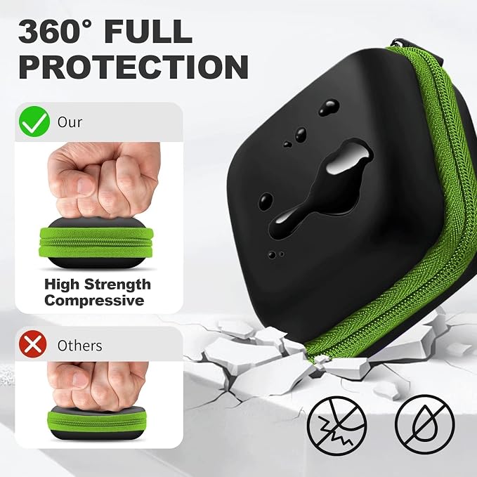 Square Earbud Case Portable EVA Carrying Case Storage Bag Cell Phone Accessories Organizer with Carabiner for Earphone, Earbud, Earpieces, SD Memory Card, Camera Chips, Tech Pouch, Green - Image 2