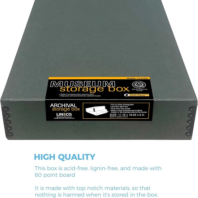 Lineco Drop Front Archival Storage Box, 11.75x18.25x3 in, Gray, 2 Pack | Acid-Free with Metal Edge, Preserves Picture Longevity, Organize Photos, Newspapers, Prints, Documents, Crafts, DIY - Image 3