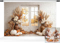 Kate Fall Photography Backdrops Autumn Harvest Pumpkin White Brick Wall Boho Theme Photography Props, 10x6.5ft by KateBackdropforPhotography