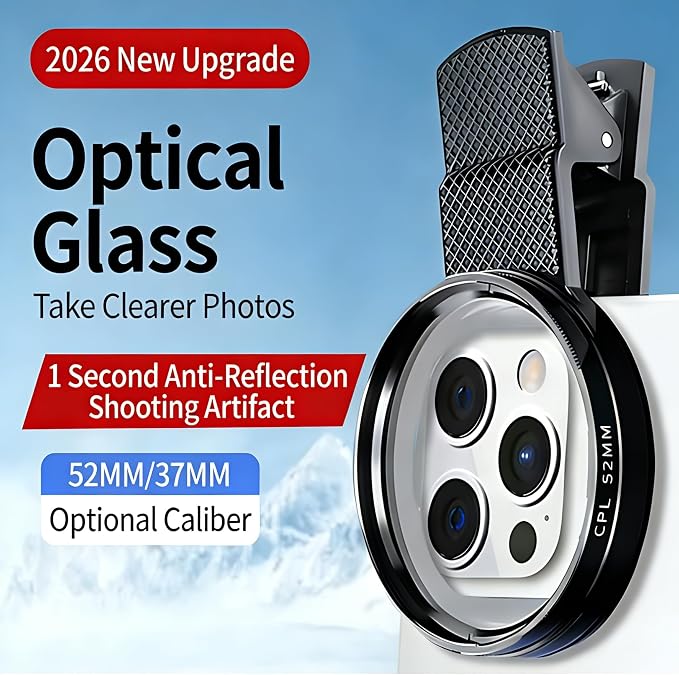 37mm Clip-On CPL Filter Circular Polarizing Lens Kit to Eliminate Glare & Boost Color, Optical Multi-Coated Glass with Universal Clip for Mobile Photography for Android Phone iPhone 6 7 8 9 10 11 12 - Image 2