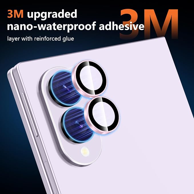 for Samsung Galaxy Z Fold 8 Camera Lens Protector, Individual Metal Ring Tempered Glass Lens Cover, [Strong Adsorption] Scratch Resistant Ultra-Thin HD Clear Lens Cover, 1 Set-Pink Ring - Image 4
