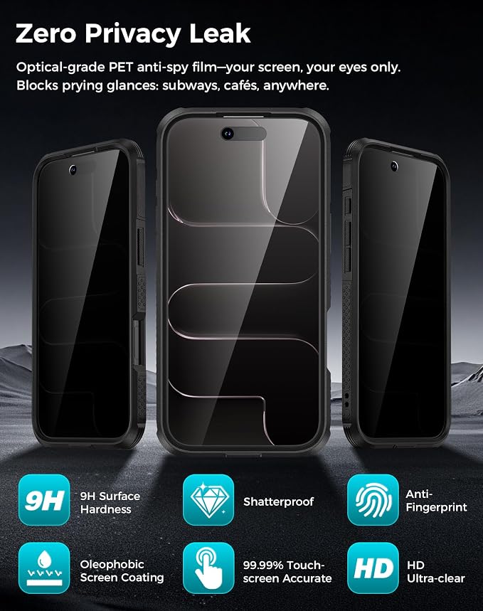 Goton 3 in 1 for iPhone Air Case with Privacy Screen Protector Black | Glass Camera Lens Protector,Compatible for MagSafe,Invisible Kickstand, Shockproof Phone Cover for iPhone 17air - Image 5