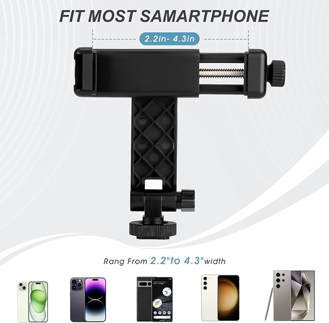 Universal Cell Phone Tripod Mount Adapter, Camera Hot Shoe Phone Holder Clamp with 360 Rotation Bracket 1/4" Screw Hole for Canon Nikon Sony DSLR iPhone Android - Image 7