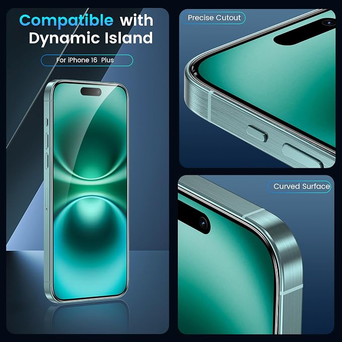 Fotbor for 3Pack iPhone 16 Plus Screen Protector with 3Pack Camera Lens Protector, 9H+ Tempered Glass Easy Installation Kit, Case Friendly iPhone 16 Plus - Image 6