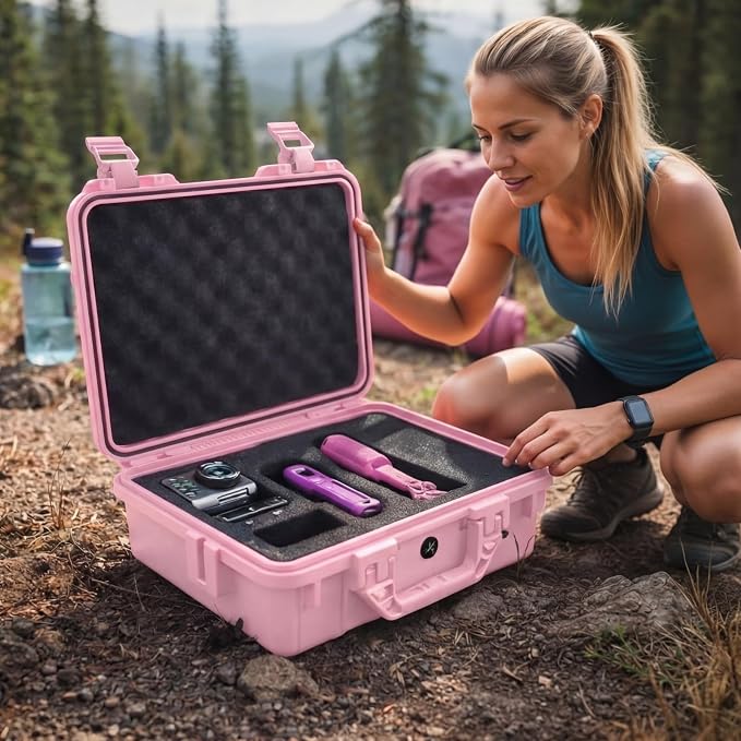 Relaxweex 1 Pcs Waterproof Hard Case with DIY Customizable Foam Insert Portable Protective Case with Knife for Camera Drones Equipments Tools Test Instruments(Pink,11.3 x 8.7 x 4.2 Inch) - Image 6