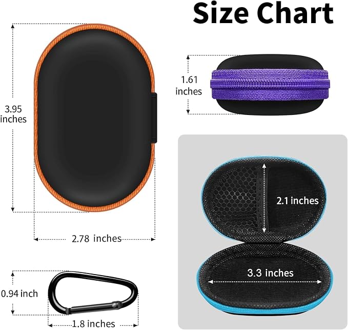 2 Pack Oval Earbud Case Storage Bag with Carabiner, Blue/Red | Portable EVA Carrying Case, For Wired/Wireless Headphones, SD Card Storage, Camera Chip - Image 4